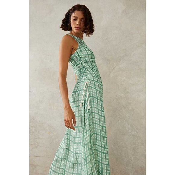 MON RENN SEASIDE CHECK MIDI DRESS - SEASIDE CHECK Vacation 👗size S NWT$229 - Picture 1 of 11